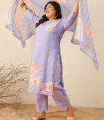 Plus Size Floral Printed Regular Kurta with Trousers & With Dupatta