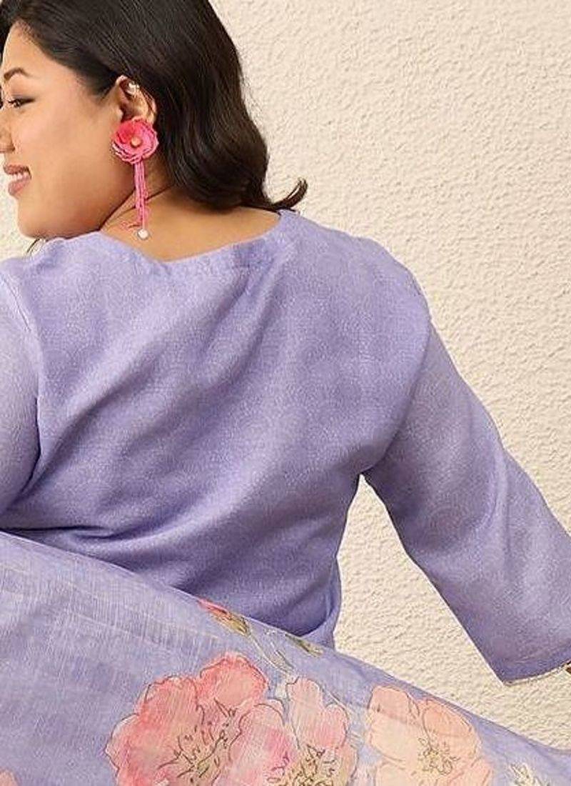 Plus Size Floral Printed Regular Kurta with Trousers & With Dupatta