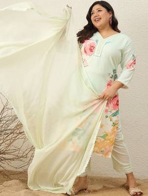 Plus Size Floral Printed Regular Kurta with Trousers & With Dupatta 1