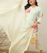 Plus Size Floral Printed Regular Kurta with Trousers & With Dupatta