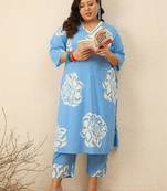 Plus Size Floral Printed Regular Pure Cotton Kurta with Trousers