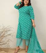 Plus Size Motifs Printed Regular Kurta with Trousers & With Dupatta