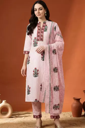 Women Printed Regular Pure Cotton Kurta with Trousers & With Dupatta