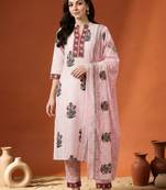 Women Printed Regular Pure Cotton Kurta with Trousers & With Dupatta