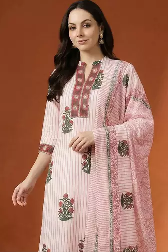 Women Printed Regular Pure Cotton Kurta with Trousers & With Dupatta