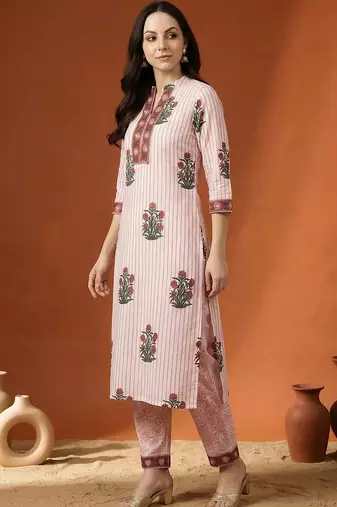 Women Printed Regular Pure Cotton Kurta with Trousers & With Dupatta