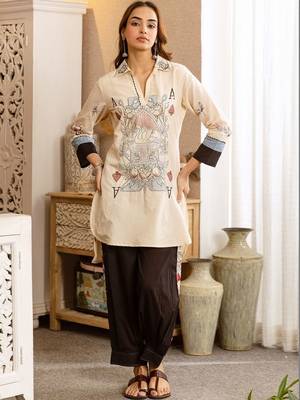 Women Ethnic Motifs Printed Regular Pure Cotton Kurta with Harem Pants 6