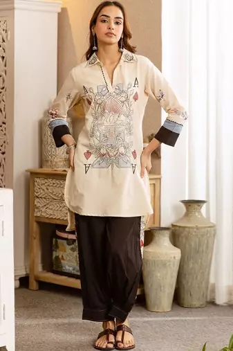 Women Ethnic Motifs Printed Regular Pure Cotton Kurta with Harem Pants