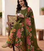 Women Floral Empire Thread Work Pure Cotton Kurta with Palazzos & With Dupatta
