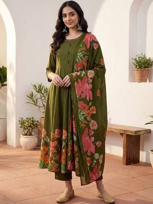 Women Floral Empire Thread Work Pure Cotton Kurta with Palazzos & With Dupatta 3