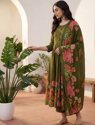 Women Floral Empire Thread Work Pure Cotton Kurta with Palazzos & With Dupatta 4
