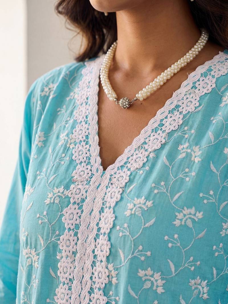Women Ethnic Motifs Embroidered Regular Thread Work Pure Cotton Kurta with Trousers & With Dupatta