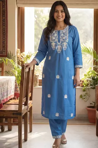 Women Ethnic Motifs Embroidered Regular Thread Work Kurta with Trousers