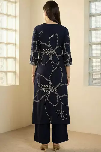 Women Ethnic Motifs Embroidered Regular Thread Work Kurta with Palazzos