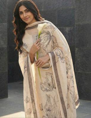 Women Floral Printed Regular Linen Kurta with Trousers & With Dupatta 4