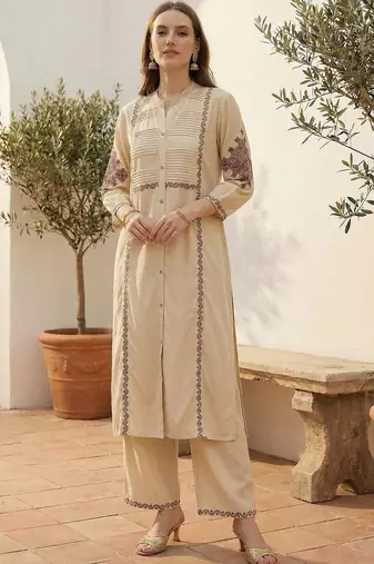 Women Ethnic Motifs Embroidered Regular Thread Work Kurta with Palazzos