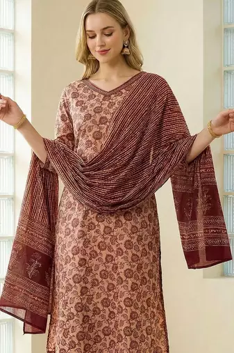 Women Floral Printed Regular Pure Cotton Kurta with Trousers & With Dupatta