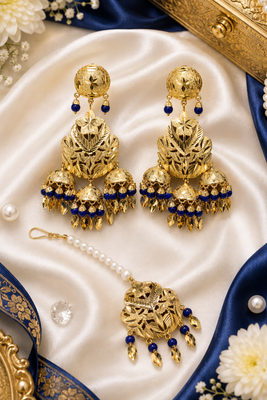 Blue Leaf work Earrings Tikka Set 3