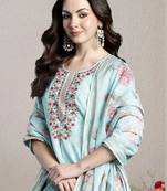 Women Floral Embroidered Regular Thread Work Linen Kurta with Trousers & With Dupatta