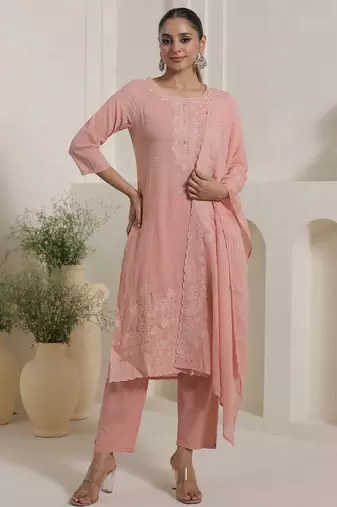Women Ethnic Motifs Embroidered Cotton Kurta with Trousers & Dupatta