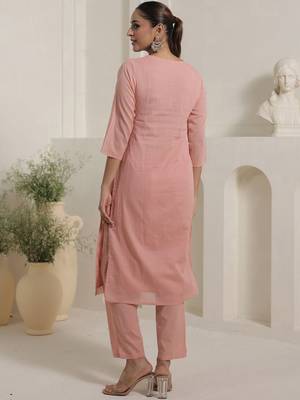 Women Ethnic Motifs Embroidered Cotton Kurta with Trousers & Dupatta 3
