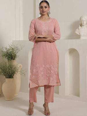 Women Ethnic Motifs Embroidered Cotton Kurta with Trousers & Dupatta 4