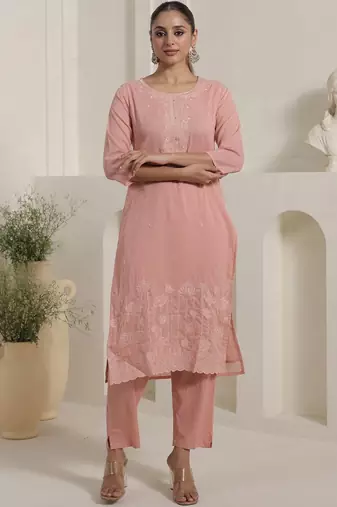 Women Ethnic Motifs Embroidered Cotton Kurta with Trousers & Dupatta