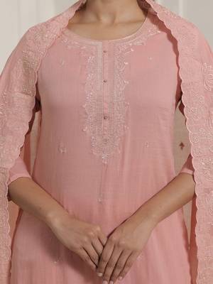 Women Ethnic Motifs Embroidered Cotton Kurta with Trousers & Dupatta 5