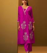 Women Floral Embroidered A-Line Kurta with Trousers