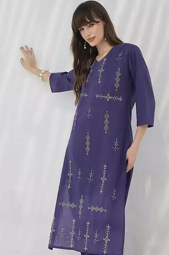 Geometric Printed Pure Cotton Kurta With Trousers