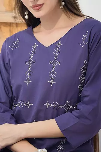 Geometric Printed Pure Cotton Kurta With Trousers