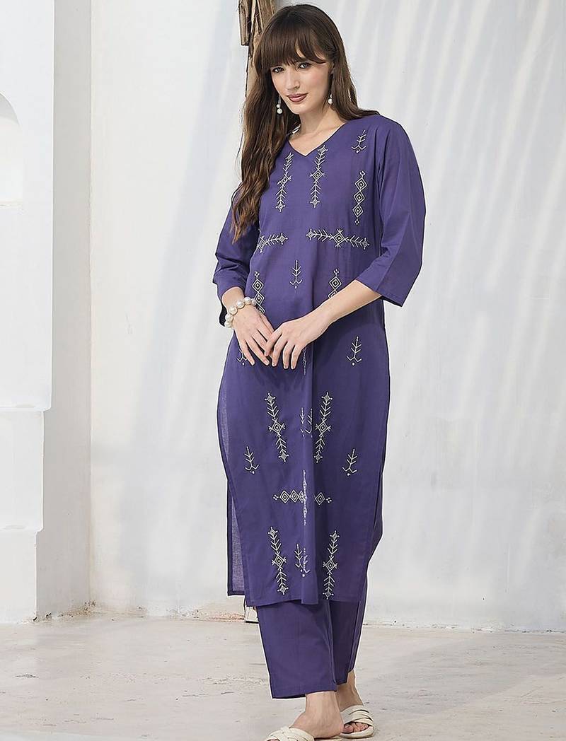Geometric Printed Pure Cotton Kurta With Trousers
