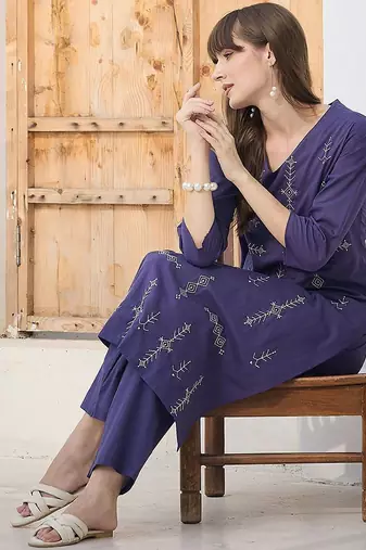 Geometric Printed Pure Cotton Kurta With Trousers