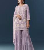 Lavendar georgette embroidered kurta sharara set