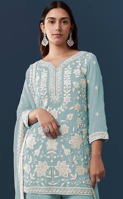 Sky blue georgette embroidered kurta sharara set 2
