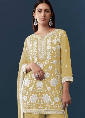 Yellow georgette embroidered kurta sharara set 2