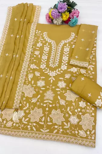 Yellow georgette embroidered kurta sharara set