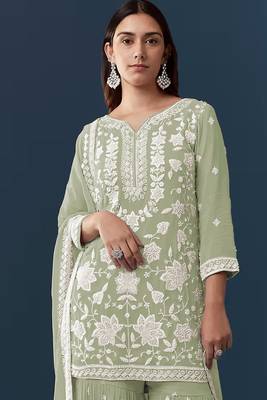 Pista georgette embroidered kurta sharara set 2