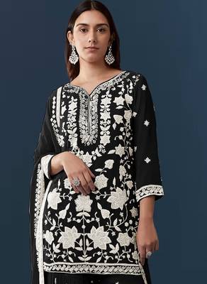 Black georgette embroidered kurta sharara set 2