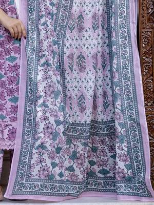Floral Printed Empire Pure Cotton Anarkali Kurta With Trouser & Dupatta 4