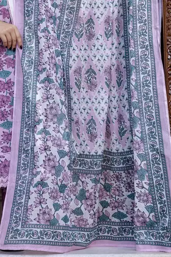 Floral Printed Empire Pure Cotton Anarkali Kurta With Trouser & Dupatta