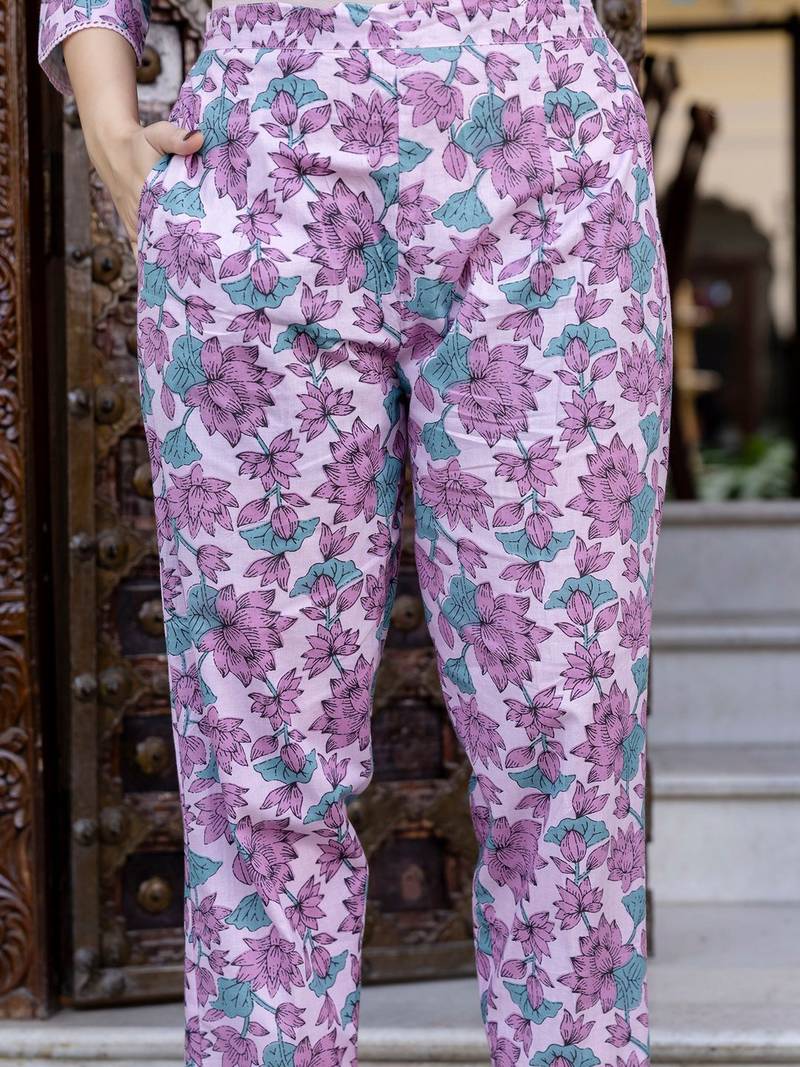 Floral Printed Empire Pure Cotton Anarkali Kurta With Trouser & Dupatta