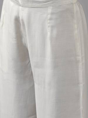 Women White Floral Yoke Design Regular Mirror Work Kurta with Palazzos & With Dupatta 3