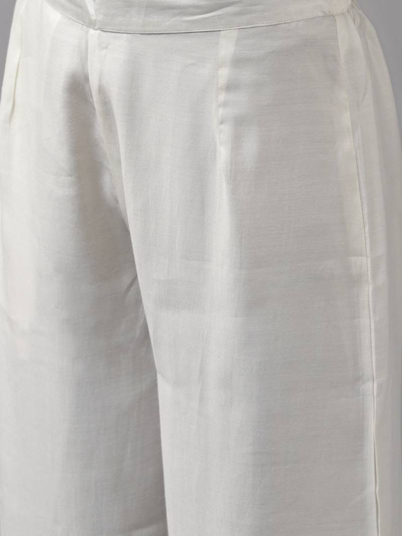 Women White Floral Yoke Design Regular Mirror Work Kurta with Palazzos & With Dupatta