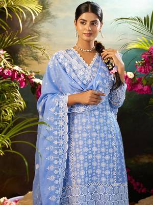 Women Ethnic Motifs Embroidered Cotton Kurta with Trousers & Dupatta 1