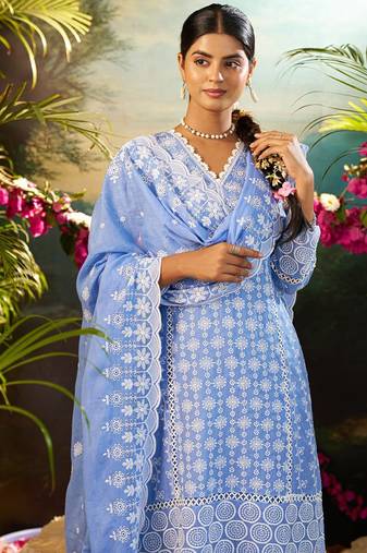 Women Ethnic Motifs Embroidered Cotton Kurta with Trousers & Dupatta