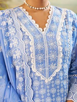 Women Ethnic Motifs Embroidered Cotton Kurta with Trousers & Dupatta 3