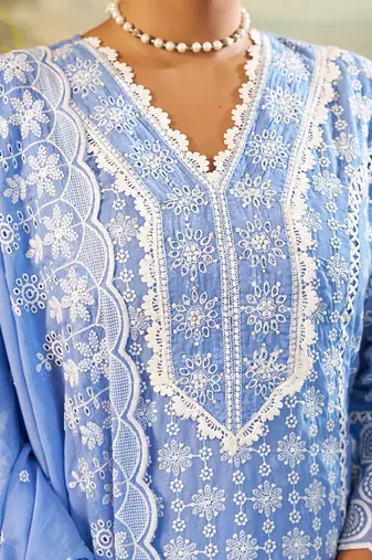 Women Ethnic Motifs Embroidered Cotton Kurta with Trousers & Dupatta