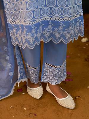 Women Ethnic Motifs Embroidered Cotton Kurta with Trousers & Dupatta 7