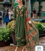 Floral Yoke Design Thread Work A-Line Kurta With Trousers & Dupatta